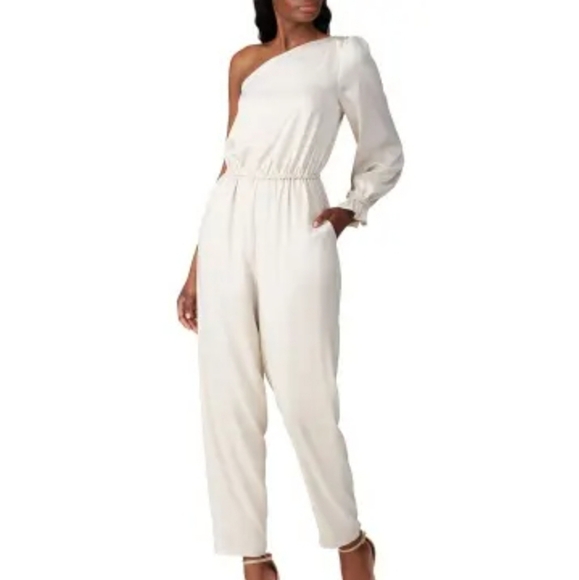 Love, Whit by Whitney Port ivory patterned single sleeve jumpsuit - Picture 2 of 12